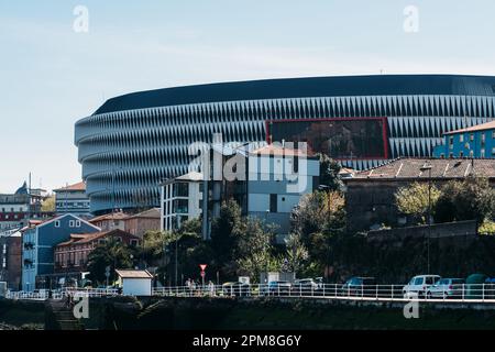 Bilbao, Espagne - 7 avril 2023 : façade du stade de San Mames, le terrain d'origine de l'équipe espagnole la Liga Athletic Bilbao Banque D'Images