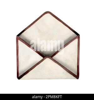 Watercolor vintage ouvert enveloppe vide isolée sur fond blanc. Illustration simple et élégante pour l'emballage, les lettres, l'invitation, le logo, le busi Banque D'Images