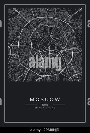 Carte de la ville de Moscou imprimable en noir et blanc, design d'affiche, illustration vectorielle. Illustration de Vecteur