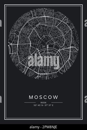 Carte de la ville de Moscou imprimable en noir et blanc, design d'affiche, illustration vectorielle. Illustration de Vecteur