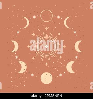 Lune phases icône espace de nuit astronomie et nature phases de lune sphère ombre. Tout le cycle de la nouvelle lune à la pleine lune. Illustration de Vecteur