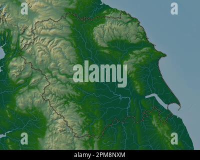 Yorkshire et Humber, région du Royaume-Uni. Carte d'altitude en couleur avec lacs et rivières Banque D'Images