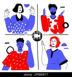 Chat vidéo en ligne - illustration de style plat coloré Illustration de Vecteur