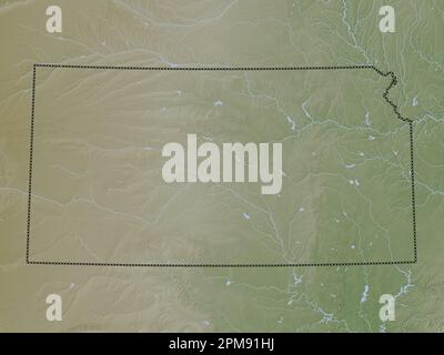 Kansas, État des États-Unis d'Amérique. Carte d'altitude colorée en style wiki avec lacs et rivières Banque D'Images