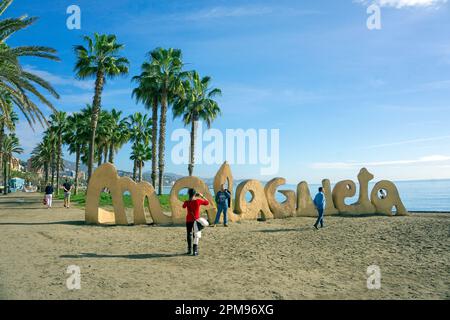 Playa la Malagueta, célèbre et populaire plage de la ville à Malaga, Andalousie, Costa del sol, Espagne, Europe Banque D'Images