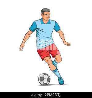 Un joueur de football prend rapidement une balle isolée sur fond blanc. Illustration de Vecteur