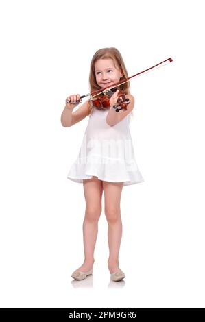 fille avec violon sur fond blanc Banque D'Images