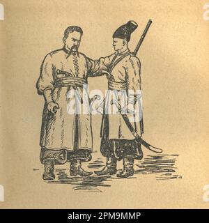 Illustration du livre Bohdan Khmelnytskyi, M. Starytskyi. VERS 1647 : conversation de Bohdan Khmelnytsky avec son fils aîné Timko. Tymko est complet Banque D'Images