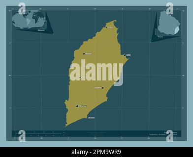 Rocha, département de l'Uruguay. Forme de couleur unie. Lieux et noms des principales villes de la région. Cartes d'emplacement auxiliaire d'angle Banque D'Images