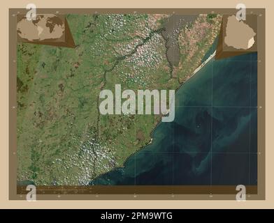 Rocha, département de l'Uruguay. Carte satellite basse résolution. Cartes d'emplacement auxiliaire d'angle Banque D'Images