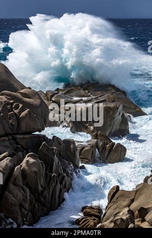 Martèlement des vagues de la côte de Capo Testa Sardaigne Banque D'Images