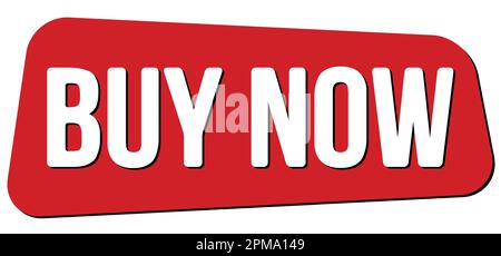 ACHETER MAINTENANT texte écrit sur le signe rouge trapèze timbre. Banque D'Images