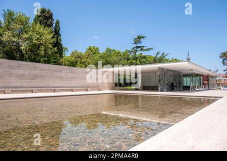 Pavello Mies Van Der Rohe, Pavillon de Barcelone, Pavillon d'exposition du Reich allemand au salon des mondes 1929, Barcelone, Espagne Banque D'Images