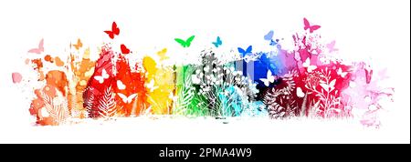 Aquarelle arc-en-ciel abstrait avec papillons. Illustration vectorielle Illustration de Vecteur