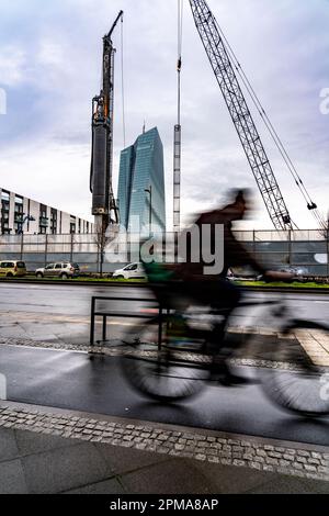 Bâtiment de la Banque centrale européenne, BCE, chantier de construction sur une propriété voisine, travaux de forage, à Francfort-sur-le-main, Hesse, Allemagne, Banque D'Images