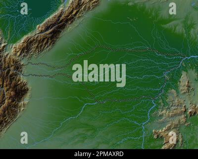 Apure, État du Venezuela. Carte d'altitude en couleur avec lacs et rivières Banque D'Images