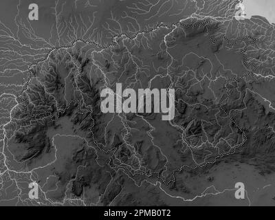 Bolivar, État du Venezuela. Carte d'altitude en niveaux de gris avec lacs et rivières Banque D'Images