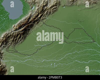 Barinas, État du Venezuela. Carte d'altitude colorée en style wiki avec lacs et rivières Banque D'Images