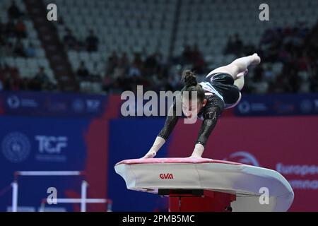 Antalya, Turquie. 12th avril 2023. Salon de SRAP, Antalya, Turquie, 12 avril 2023, Angela Andreoli (ITA) vault pendant les Championsps européens gymnastique artistique -Team final WAG - Gym crédit: Live Media Publishing Group/Alay Live News Banque D'Images