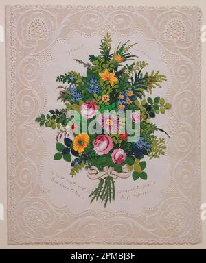 Carte de voeux, Saint-Valentin; papier découpé en machine, découplez-le sur du papier nappé, posé; 22,7 x 18,7 cm (8 15/16 x 7 3/8 po) Banque D'Images