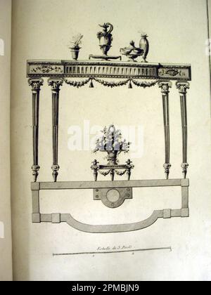 Imprimé, oeuvres de Lalonde, Décorateur et dessert, 5 Cahier, Manque 3; conçu par Richard de Lalonde (français, actif 1780–96); publié par Chereau (français, actif ca. 1780–1799) ; France ; gravure sur papier blanc cassé ; feuille : 34,3 x 21,9 cm (13 1/2 x 8 5/8 po.) Image : 31,1 x 24,8 cm (12 1/4 x 9 3/4 po.) Banque D'Images