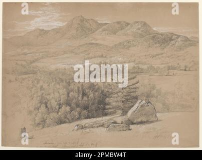 Dessin, vue du mont Chocorua, de Hill à droite de Albany Road; Daniel Huntington (américain, 1816–1906); États-Unis; craie blanche et graphite sur papier vélin brun; 29,2 × 40 cm (11 1/2 × 15 3/4 po); Béquest d'Erskine Hewitt; 1942-50-222 Banque D'Images