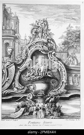 Imprimé, Fontaine sous forme de cartouche; conçu par Pierre Edme Babel (français, 1720–1775); publié par Jacques Chéreau (français, 1688–1776); France; gravure sur papier blanc cassé Banque D'Images