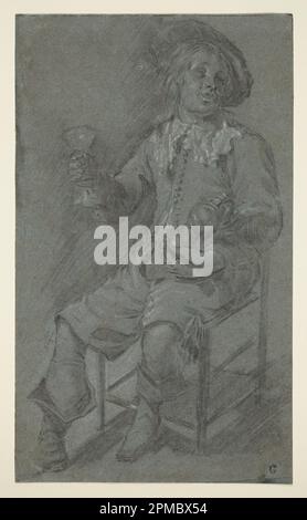 Dessin, cavalier assis avec verre à vin; Jacob Duck (Netherlandish, 17th siècle); pays-Bas; noir, craie blanche sur papier gris-bleu ; 35,6 x 21 cm (14 po. x 8 1/4 po.) ; 1962-41-2 Banque D'Images