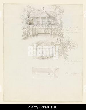 Dessin, Boat House, Virginia Water; Verso: Schabery, Virginia Water; Conçu par Sir Jeffry Wyatville (anglais, 1766 – 1840); Angleterre; stylo et encre noire et marron, pinceau et lavage gris sur papier vélin blanc cassé; 22,9 x 18,6 cm (9 x 7 5/16 po) Banque D'Images