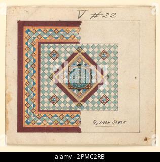 Dessin, dessin pour plancher de mosaïque; conçu par Frederick Krieg (américain, né en Allemagne, 1852–1932); client: R.C. Fisher and Co.; États-Unis; pinceau et gouache, stylo et encre noire, graphite sur papier vélin blanc Banque D'Images