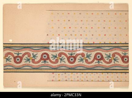 Dessin, dessin pour plancher de mosaïque; conçu par Frederick Krieg (américain, né en Allemagne, 1852–1932); client: R.C. Fisher and Co.; États-Unis; pinceau et aquarelle, stylo et encre noire, graphite sur papier vélin blanc Banque D'Images