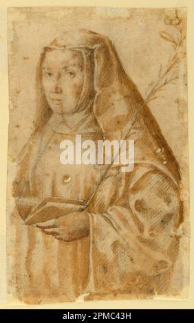 Dessin, Portrait de Sainte Catherine de Sienne; Italie; crayon noir et rouge, pinceau et bistre sur papier Banque D'Images