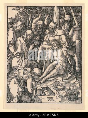 Imprimé, la Lamentation, de la série Little passion; conçu par Albrecht Dürer (allemand, 1471–1528); Allemagne; coupe de bois sur papier blanc cassé; 14,1 × 10,7 cm (5 9/16 × 4 3/16 po) Banque D'Images