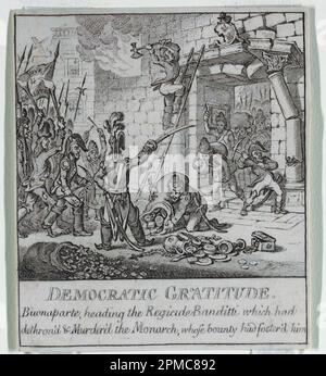 Print, 'Democracy, or a Sketch o; James Gillray (1756 – 1815); publié par Heidi Humphrey; Dedicateat: Napoleon Bonaparte (1769 – 1821); Angleterre; support de gravure: Papier vélin blanc posé sur papier vélin beige; 13 x 11,2 cm (5 1/8 x 4 7/16 po) Tapis : 40,6 x 55,9 cm (16 x 22 po) Banque D'Images