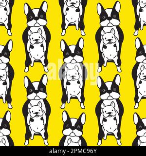 Chien sans couture français bulldog vector motif papier peint isolé fond jaune Illustration de Vecteur