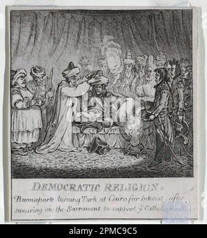 Print, 'Democracy, or a Sketch o; James Gillray (1756 – 1815); publié par Heidi Humphrey; Dedicateat: Napoleon Bonaparte (1769 – 1821); Angleterre; support de gravure: Papier vélin blanc posé sur papier vélin beige; 12,9 x 11,2 cm (5 1/16 x 4 7/16 po) Tapis : 40,6 x 55,9 cm (16 x 22 po) Banque D'Images