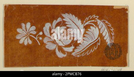 Dessin, Design pour motifs brodés ou tissés de la fabrique de St. RUF'; conçu par fabrique de Saint RUF; France; pinceau et gouache blanc sur papier à tracer glacé collé sur papier; 7 × 14 cm (2 3/4 × 5 1/2 po) Banque D'Images