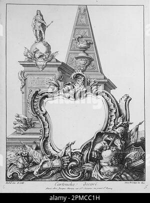 Imprimé, cartouche décoré; conçu par Pierre Edme Babel (français, 1720–1775); publié par Jacques Chéreau (français, 1688–1776); France; gravure sur papier blanc cassé; feuille: 34,2 x 22,7 cm (13 7/16 x 8 15/16 po) Marq. Plateau : 29,2 x 18,7 cm (11 1/2 x 7 3/8 po.) Banque D'Images