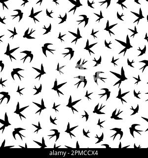 Silhouette noire des oiseaux sur fond blanc motif en tissu sans couture Illustration de Vecteur