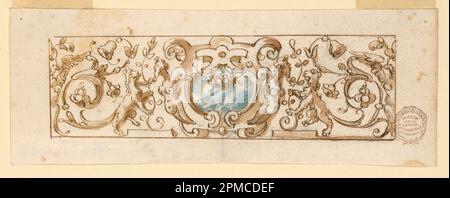 Dessin, Design for a Frieze; Italie; charbon de bois, stylo et encre, pinceau et aquarelle sur papier Banque D'Images