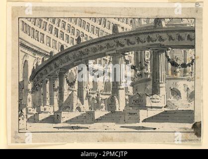 Dessin, Stage Design, Palace Interiors; Italie; stylo et encre, brossez et brossez le sépia et le bistre sur du papier Banque D'Images