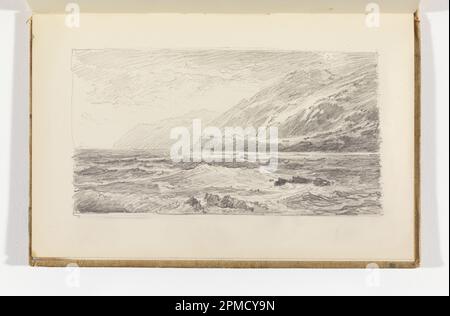 Carnet d'esquisses Folio, Waves Breaking On Rocks with Cliffs in Background; William Trost Richards (américain, 1833–1905); États-Unis; graphite sur papier vélin crème; 9,2 x 17,4 cm (3 5/8 x 6 7/8 po) Feuille : 13,7 x 21,5 cm (5 3/8 x 8 7/16 po) Banque D'Images