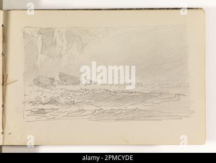 Carnet d'esquisse Folio, Waves Breaking On Rocks with Cliffs and possible Fog; William Trost Richards (américain, 1833–1905); États-Unis; graphite sur papier vélin crème, relié; 8,9 x 15,6 cm (3 1/2 x 6 1/8 po), feuille irrégulière: 12,8 x 19,2 cm (5 1/16 x 7 9/16 po) Banque D'Images