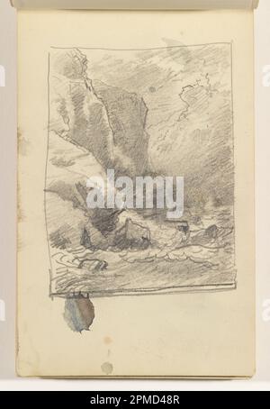 Carnet d'esquisses Folio, étude approximative de la mer et des falaises hautes ; William Trost Richards (américain, 1833–1905) ; États-Unis ; graphite sur papier vélin crème, relié ; 12,5 x 9,3 cm (4 15/16 x 3 11/16 po.) Feuille : 18,9 x 11,7 cm (7 7/16 x 4 5/8 po) Banque D'Images