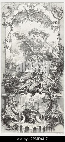 Imprimé, Triomphe de Pomone; conçu par François Boucher (français, 1703–1770); Imprimeur: Charles Nicolas Cochin le Jeune (1715 - 1790); publié par Nicolas de Larmessin IV (français, 1684 - 1755); France; gravure et gravure sur papier blanc; Marque: 52,3 x 26,3 cm (20 9/16 x 10 3/8 po) Feuille : 63,9 x 44,5 cm (25 3/16 x 17 1/2 po) Banque D'Images