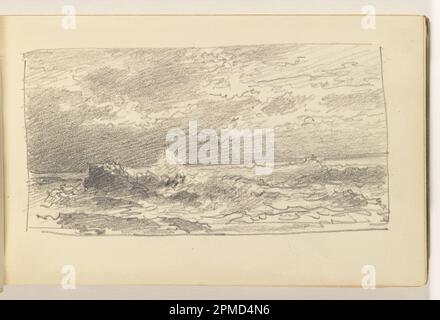 Carnet d'esquisses Folio, océan avec vagues se brisant sur le rocher; William Trost Richards (américain, 1833–1905); États-Unis; graphite sur papier vélin crème, relié; 8,2 x 16 cm (3 1/4 x 6 5/16 po) Feuille : 11,7 x 18,9 cm (4 5/8 x 7 7/16 po) Banque D'Images