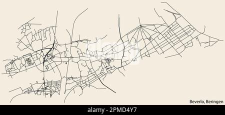 Carte détaillée des routes urbaines de navigation tracées à la main de la COMMUNE BEVERLOO de la ville belge de BERINGEN, Belgique avec des lignes de route vives an Illustration de Vecteur