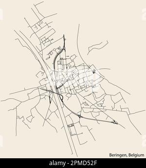 Carte détaillée des routes urbaines de navigation tracées à la main de la MUNICIPALITÉ DE BERINGEN de la ville belge de BERINGEN, Belgique avec des lignes de route vives an Illustration de Vecteur
