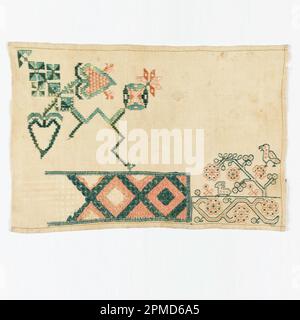 Sampler (Mexique); broderie de soie sur la fondation en lin Banque D'Images