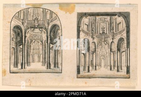 Dessin, scène Design: Intérieur de Palace Halls; Italie; stylo et bistre, brosse et sépia laver sur papier Banque D'Images